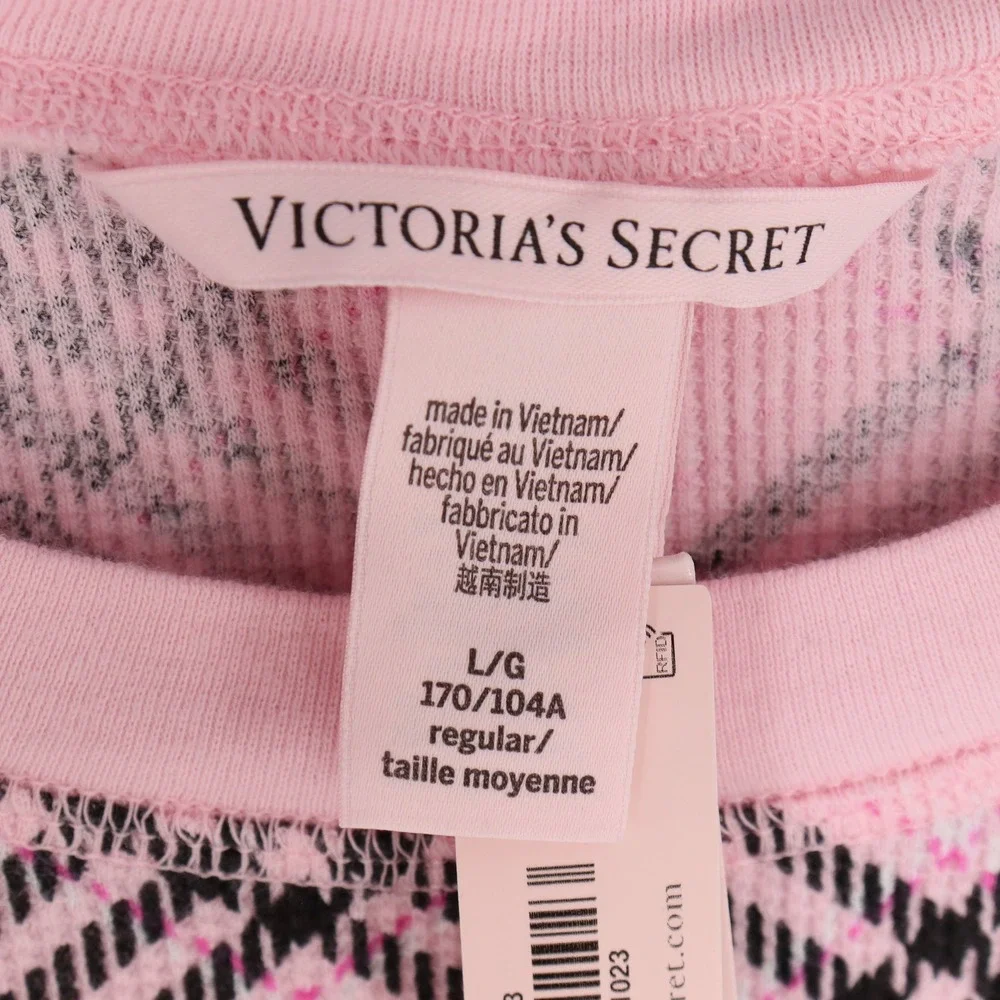 Victoria's Secret Pretty Blossom Lovely Plaid Pink Thermal Pajama Set Size L NWT